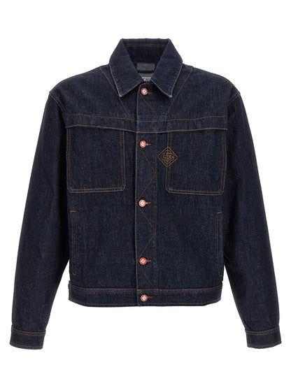 Trucker Jacket by Casablanca for men in denim cotton blue & signature features an on trend silhouette, showcasing refined pockets and a sophisticated for a truly on trend finish.