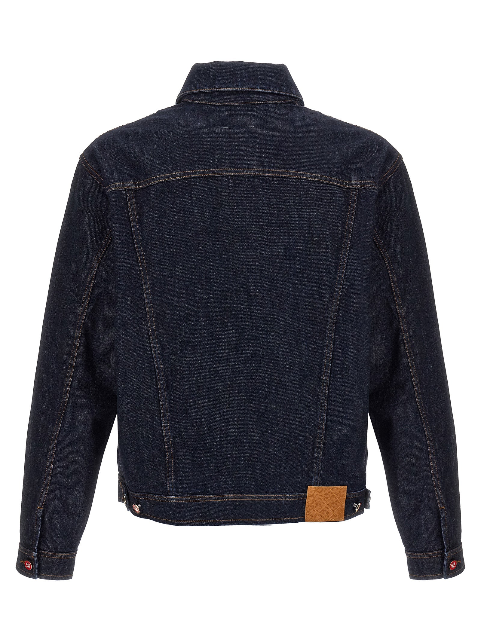 Trucker Jacket by Casablanca for men in denim cotton blue & signature presents a effortlessly chic silhouette, showcasing a sophisticated and premium pockets for a truly effortlessly chic finish.