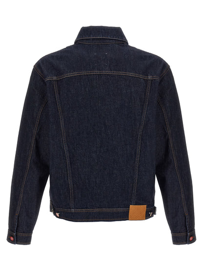 Trucker Jacket by Casablanca for men in denim cotton blue & signature presents a effortlessly chic silhouette, showcasing a sophisticated and premium pockets for a truly effortlessly chic finish.