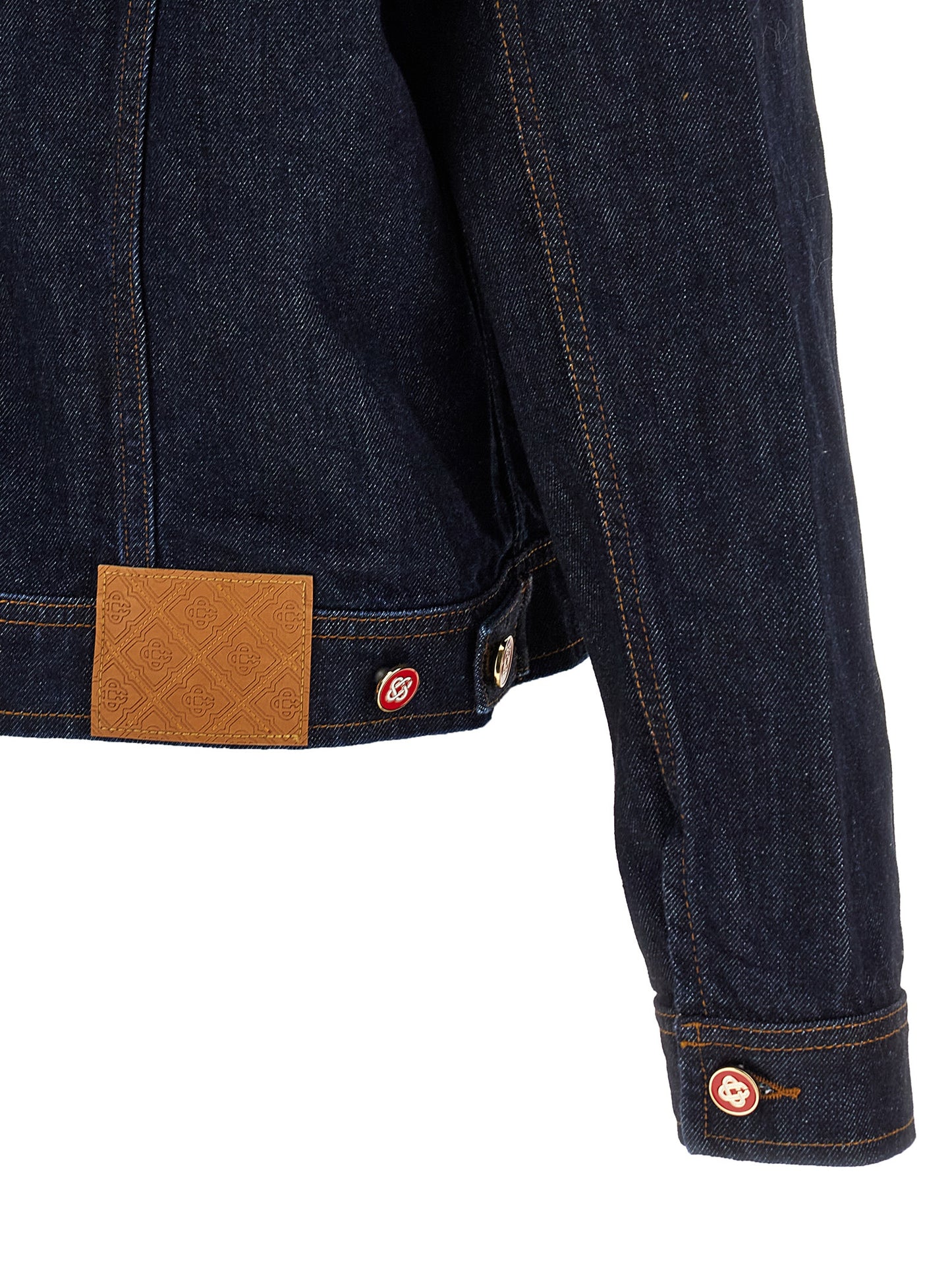 Trucker Jacket by Casablanca for men in denim cotton blue & signature features a city-ready silhouette, detailed with pockets and a city-ready .