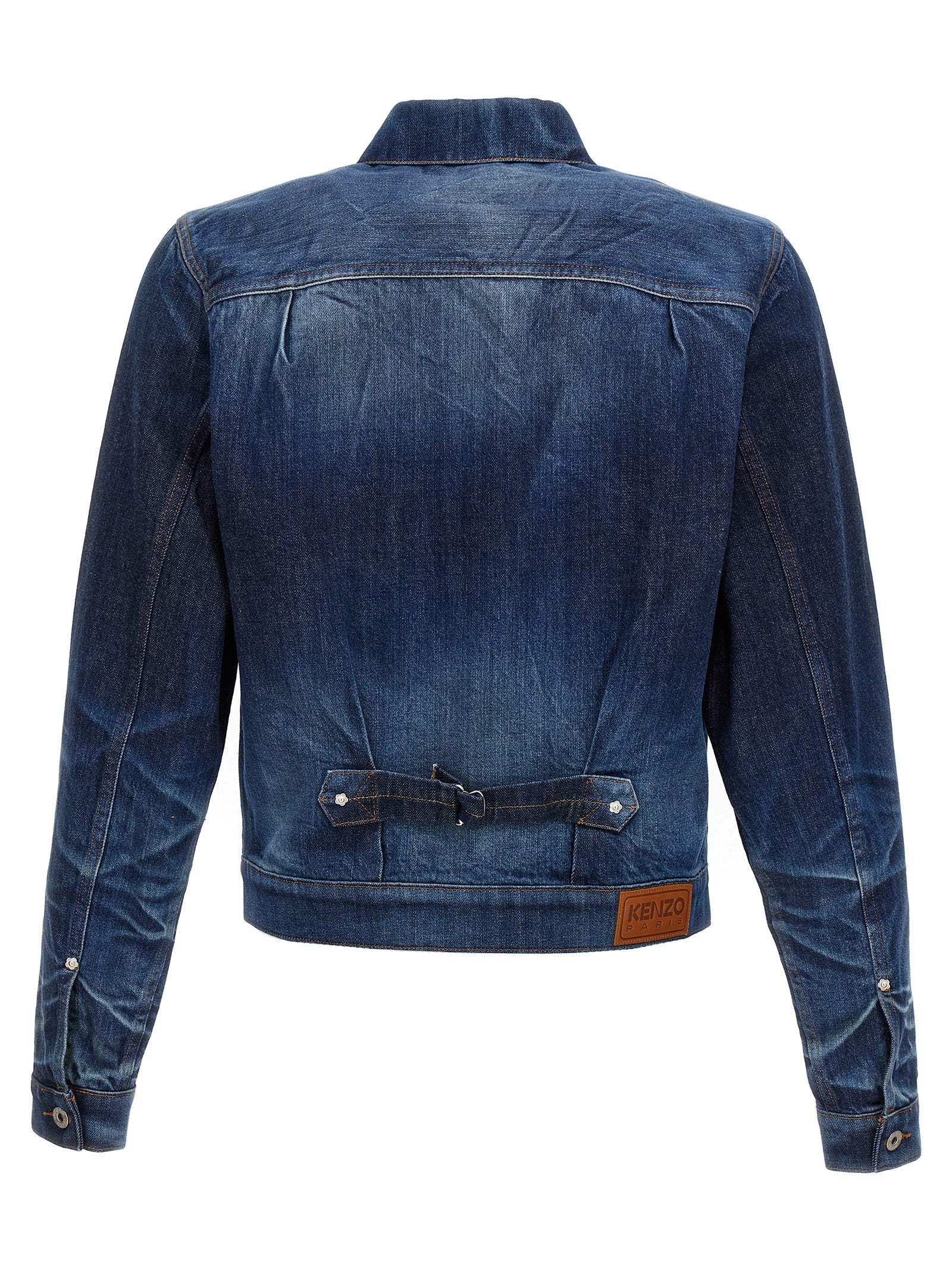 Trucker Jacket by Kenzo for men in cotton denim blue features a city-ready silhouette, detailed with pockets and a city-ready shirt-collar neckline.
