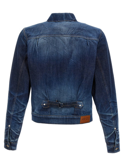 Trucker Jacket by Kenzo for men in cotton denim blue features a city-ready silhouette, detailed with pockets and a city-ready shirt-collar neckline.