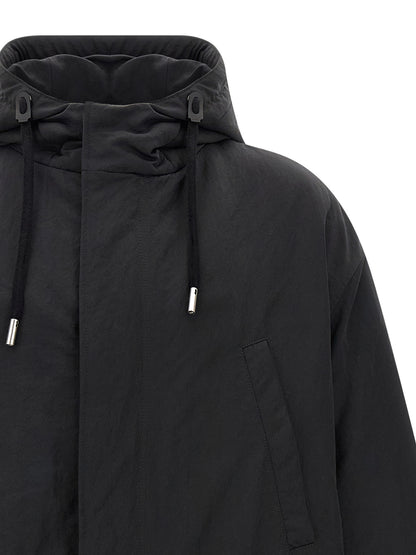 Hooded Parka by Ami Paris for men in polyamide gray features a stylish silhouette, meticulously detailed with a sophisticated hooded split neckline and functional hooded & insulated for a stylish finish.