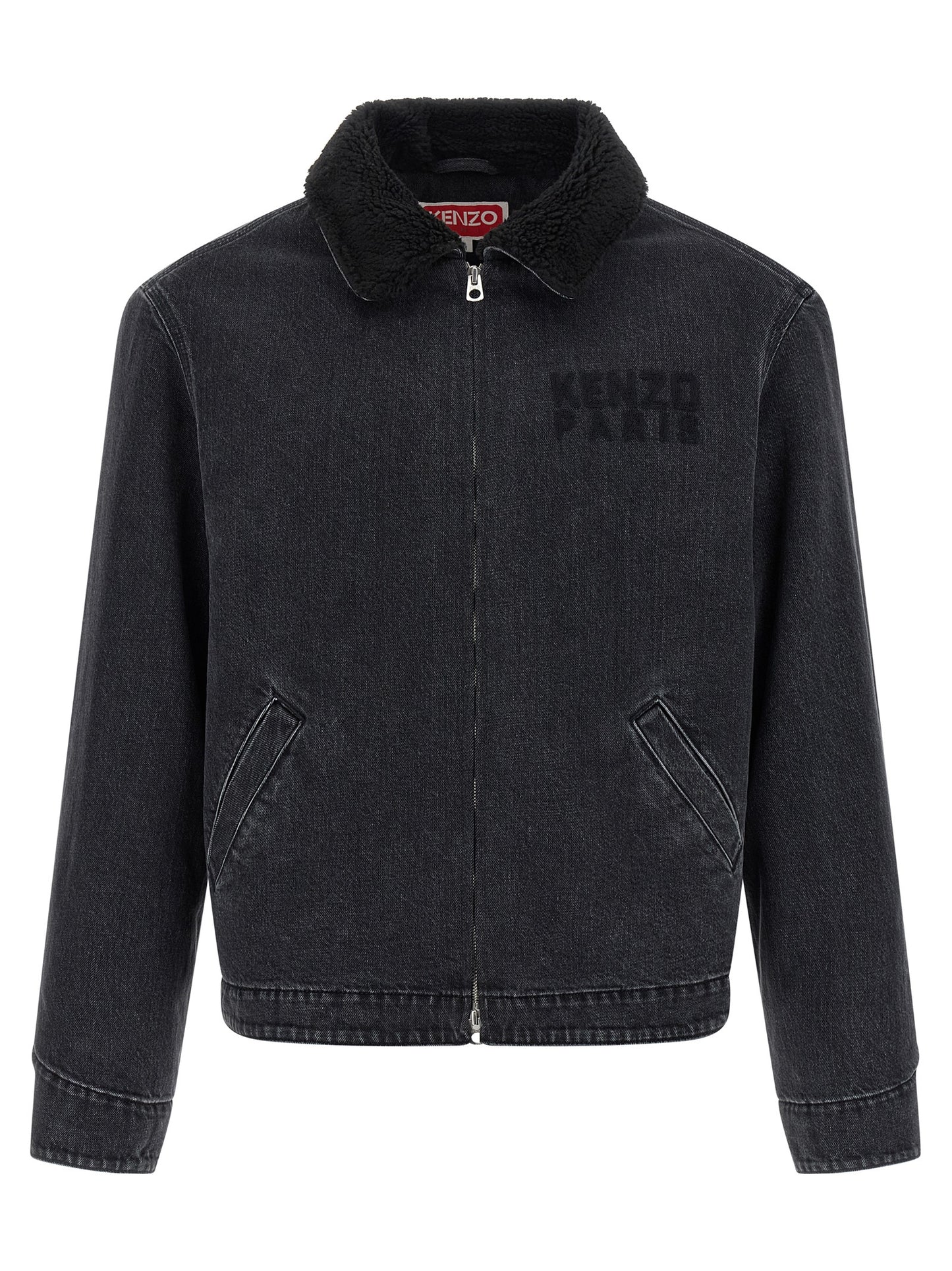 Trucker Jacket by Kenzo for men in stretch denim cotton black showcases a bohemian silhouette, artfully detailed with a bohemian and signature pockets for a truly bohemian finish.