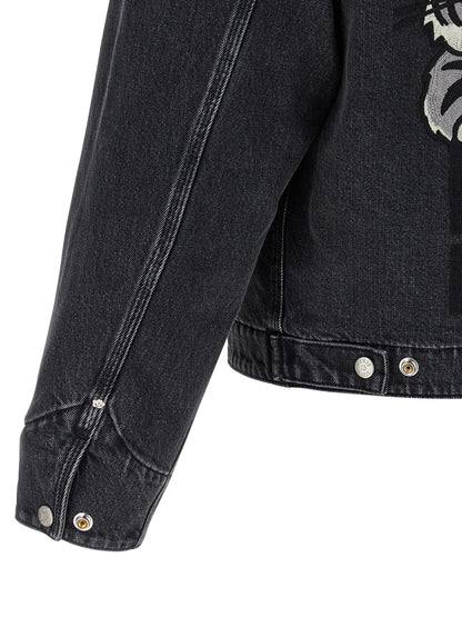 Trucker Jacket by Kenzo for men in stretch denim cotton black presents a effortlessly chic silhouette, showcasing a sophisticated and premium pockets for a truly effortlessly chic finish.