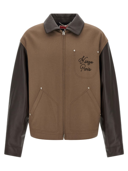 This Jacket by Kenzo for men in polyamide grained leather & virgin wool brown showcases a magnificent silhouette, meticulously crafted with a distinctive and functional pockets & insulated for a magnificent finish.