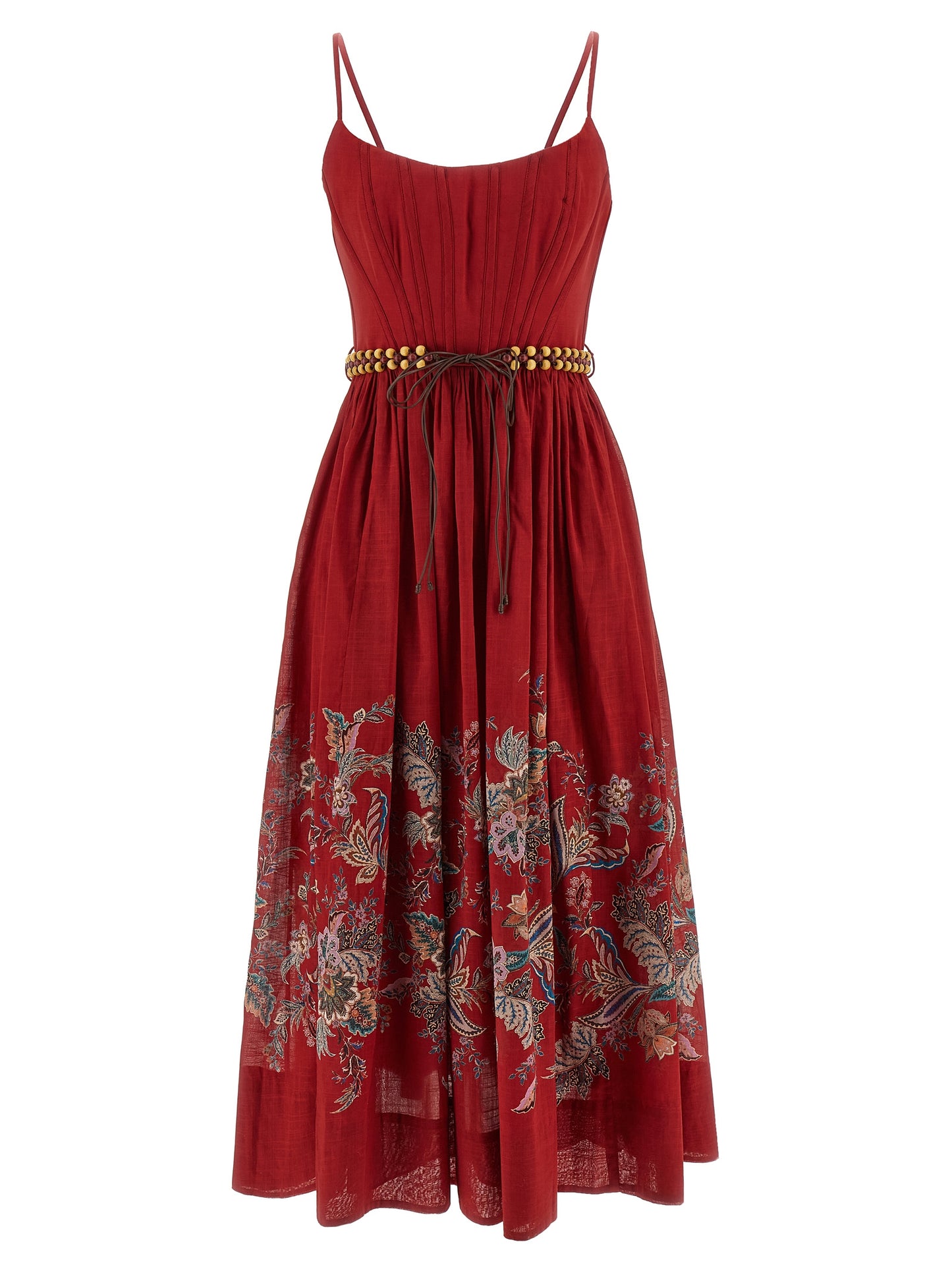 Dress by Zimmermann for women in cotton multicolor, red, patterned & paisley presents a sinuous silhouette, showcasing a sophisticated and detailed with a sinuous midi for a refined finish.