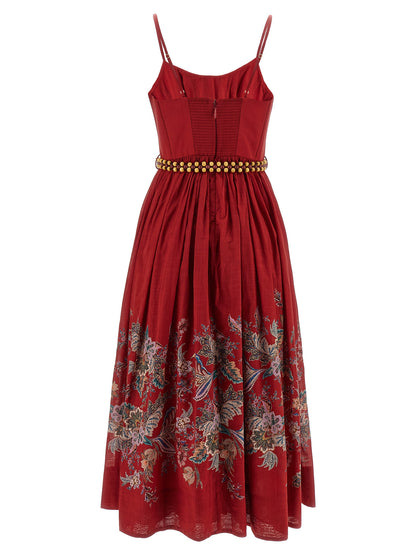 Dress by Zimmermann for women in cotton multicolor, red, patterned & paisley features an magnificent silhouette, artfully detailed with a magnificent and that flows into an magnificent midi.