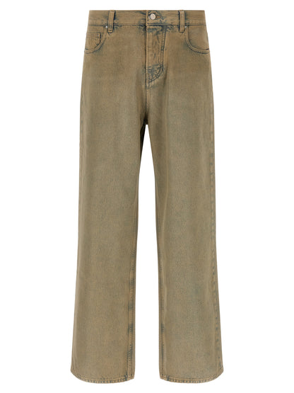 Jeans by Amiri for men in cotton denim beige presents a refined pantology silhouette, artfully defined by a refined pantology straight-leg & wide, long, and a sophisticated .