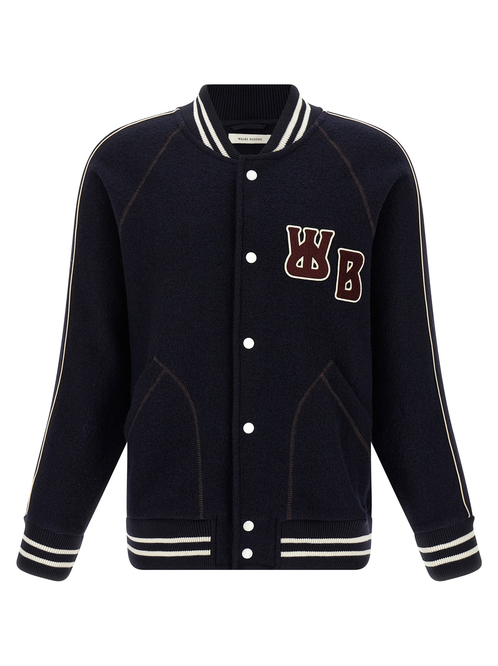 Bomber Jacket by WALES BONNER for men in virgin wool terrycloth blue features an contemporary silhouette, showcasing a sophisticated and contemporary lightweight & pockets for a truly refined look.