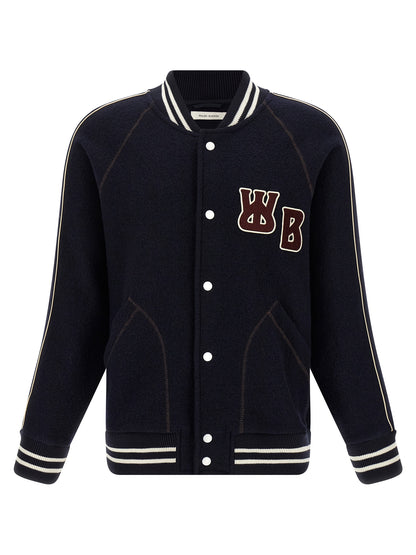 Bomber Jacket by WALES BONNER for men in virgin wool terrycloth blue features an contemporary silhouette, showcasing a sophisticated and contemporary lightweight & pockets for a truly refined look.