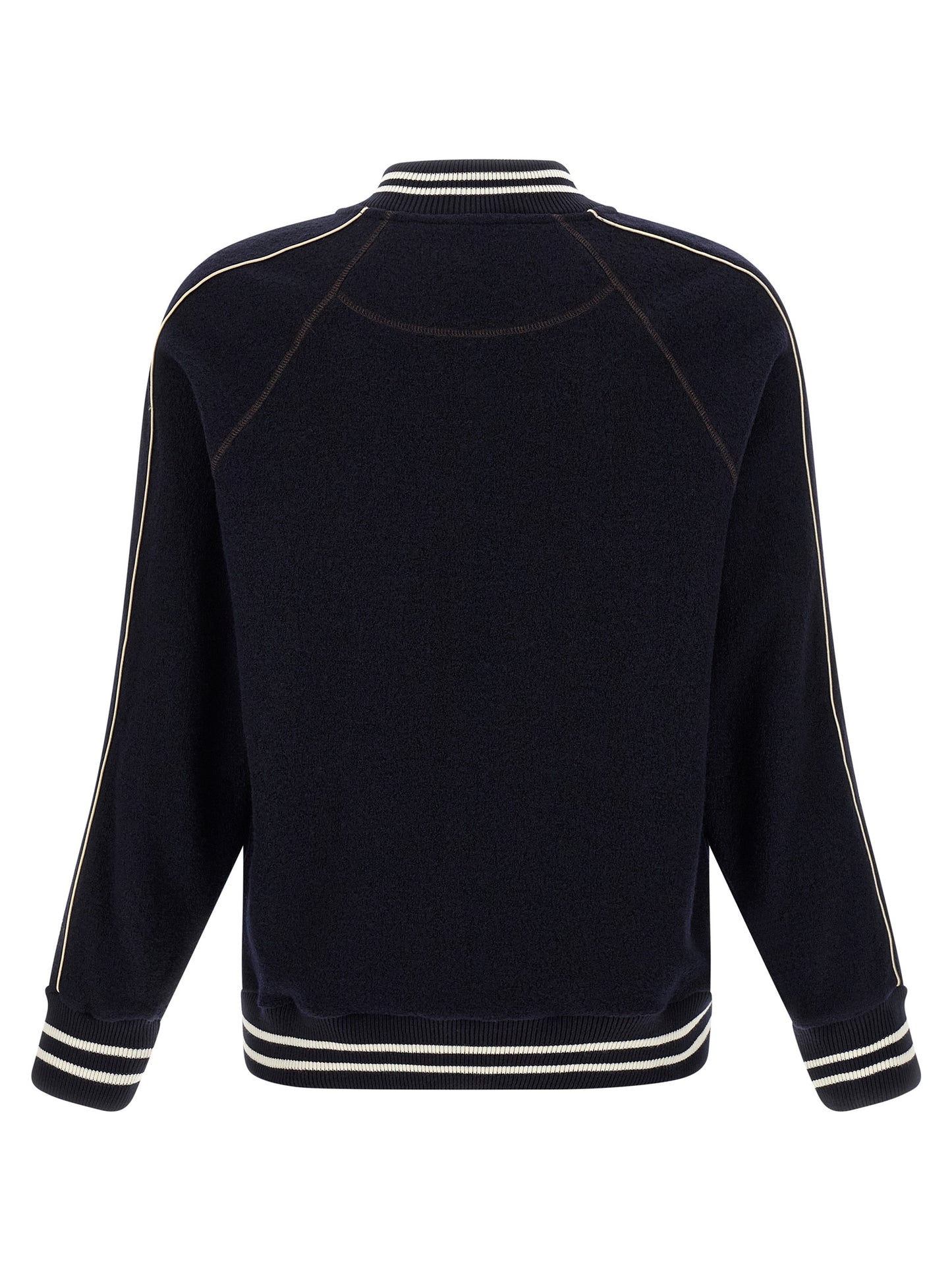 Bomber Jacket by WALES BONNER for men in virgin wool terrycloth blue features a dramatic silhouette, showcasing a sophisticated and distinctive lightweight & pockets for a dramatic aesthetic.