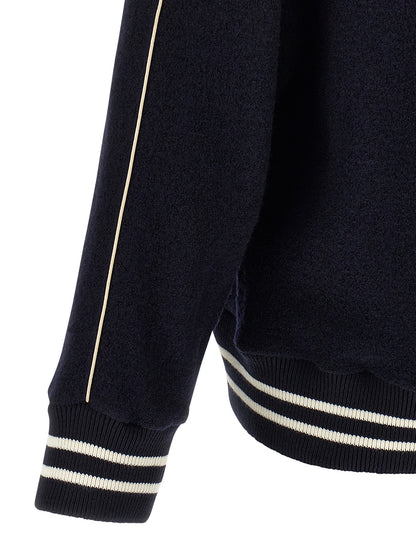 Bomber Jacket by WALES BONNER for men in virgin wool terrycloth blue features an contemporary silhouette, showcasing a sophisticated and contemporary lightweight & pockets for a truly refined look.