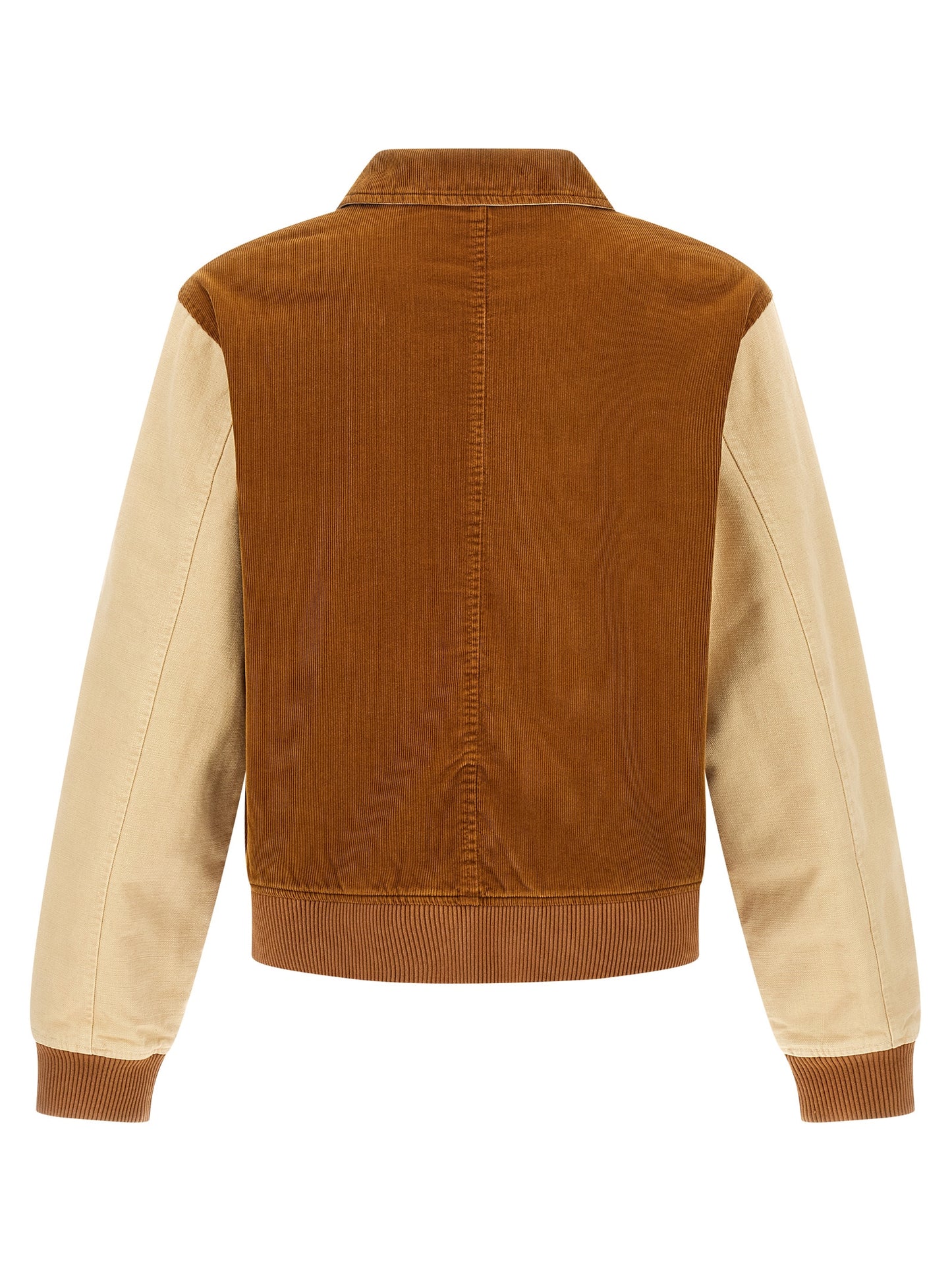 Bomber Jacket by WALES BONNER for men in cotton corduroy brown showcases a bohemian silhouette, artfully detailed with a bohemian wrap shirt-collar neckline and signature pockets & insulated for a truly bohemian finish.