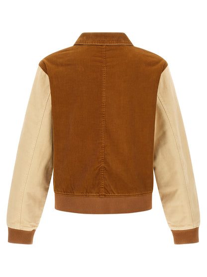 Bomber Jacket by WALES BONNER for men in cotton corduroy brown showcases a bohemian silhouette, artfully detailed with a bohemian wrap shirt-collar neckline and signature pockets & insulated for a truly bohemian finish.
