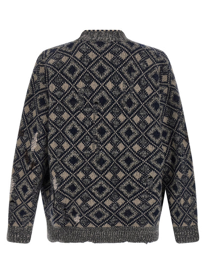 Cardigan by WALES BONNER for men in merino wool multicolor features an crisp silhouette, showcasing a sophisticated v-neck neckline and detail for a truly crisp finish.
