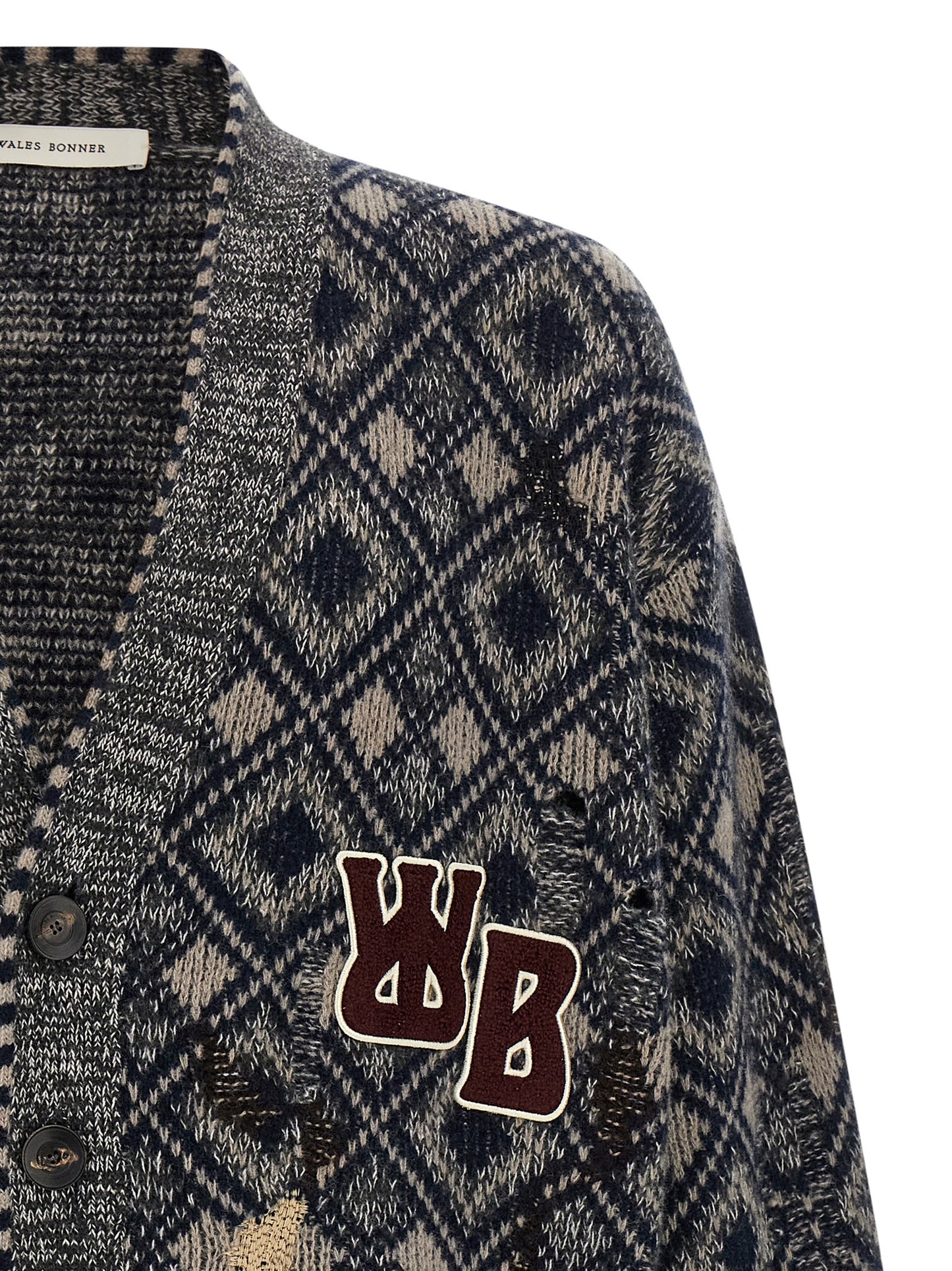 Cardigan by WALES BONNER for men in merino wool multicolor showcases a luxurious silhouette, meticulously detailed with a sophisticated v-neck neckline and for a refined finish.