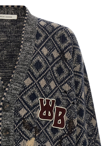 Cardigan by WALES BONNER for men in merino wool multicolor showcases a luxurious silhouette, meticulously detailed with a sophisticated v-neck neckline and for a refined finish.
