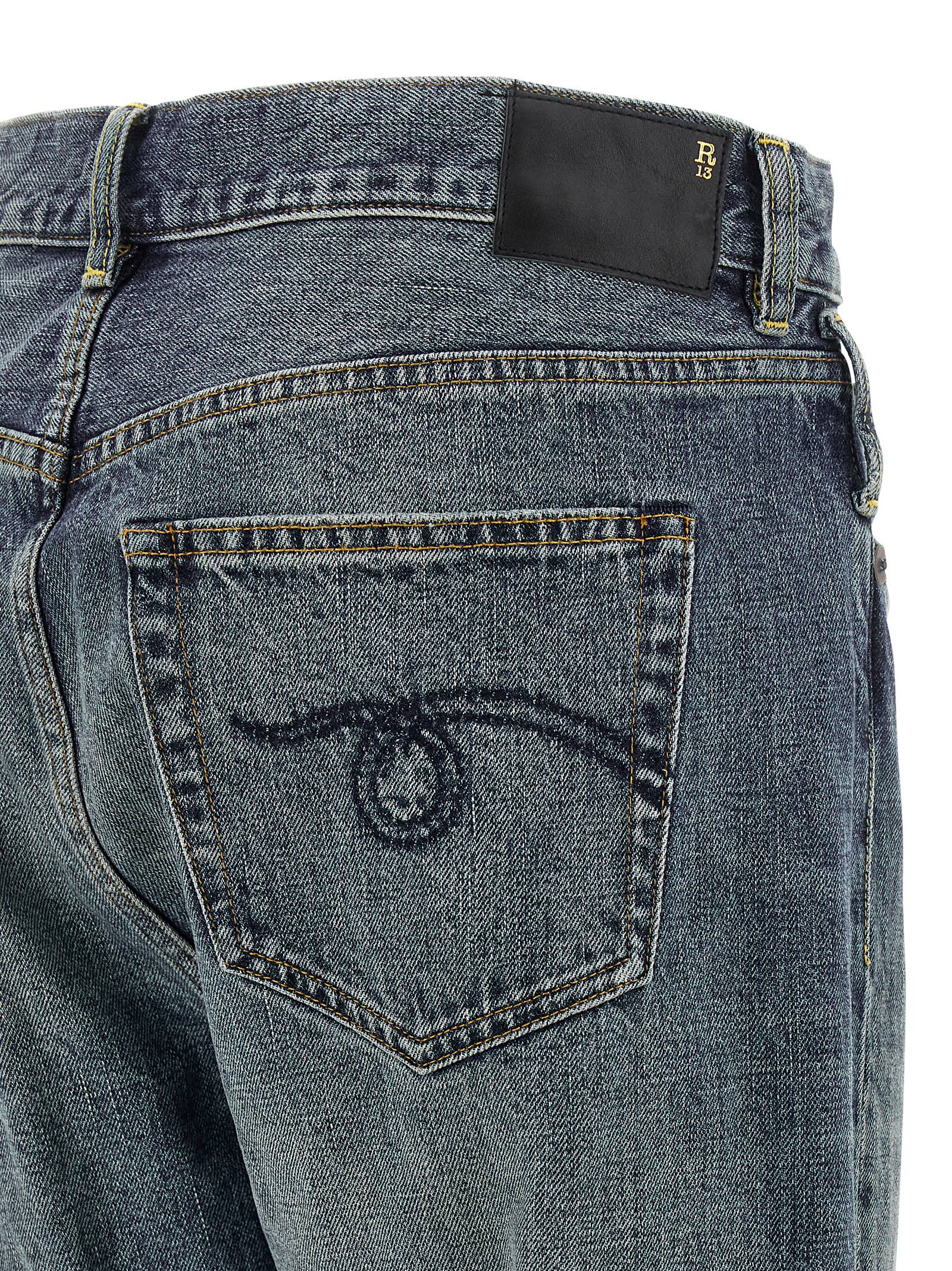 Jeans by R13 for women in cotton denim blue presents a refined pantology silhouette, artfully defined by a refined pantology straight-leg, long, and a sophisticated .