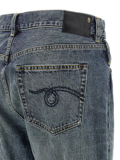 Jeans by R13 for women in cotton denim blue presents a refined pantology silhouette, artfully defined by a refined pantology straight-leg, long, and a sophisticated .
