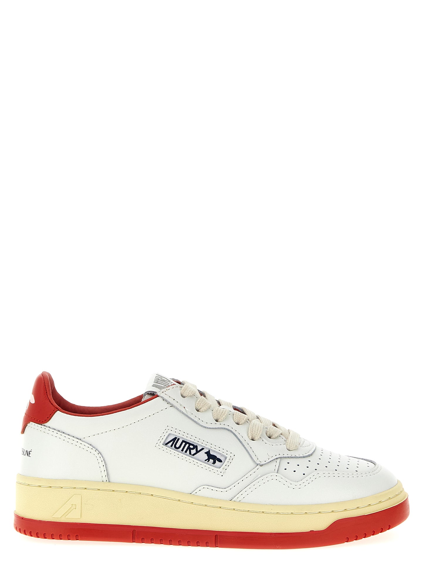 Sneakers by Autry for women in goatskin leather multicolor & red features an versatile design from the Women's Low Top Goatskin Leather Sneakers collection, highlighting a versatile low-top style for a premium, high-fashion look.