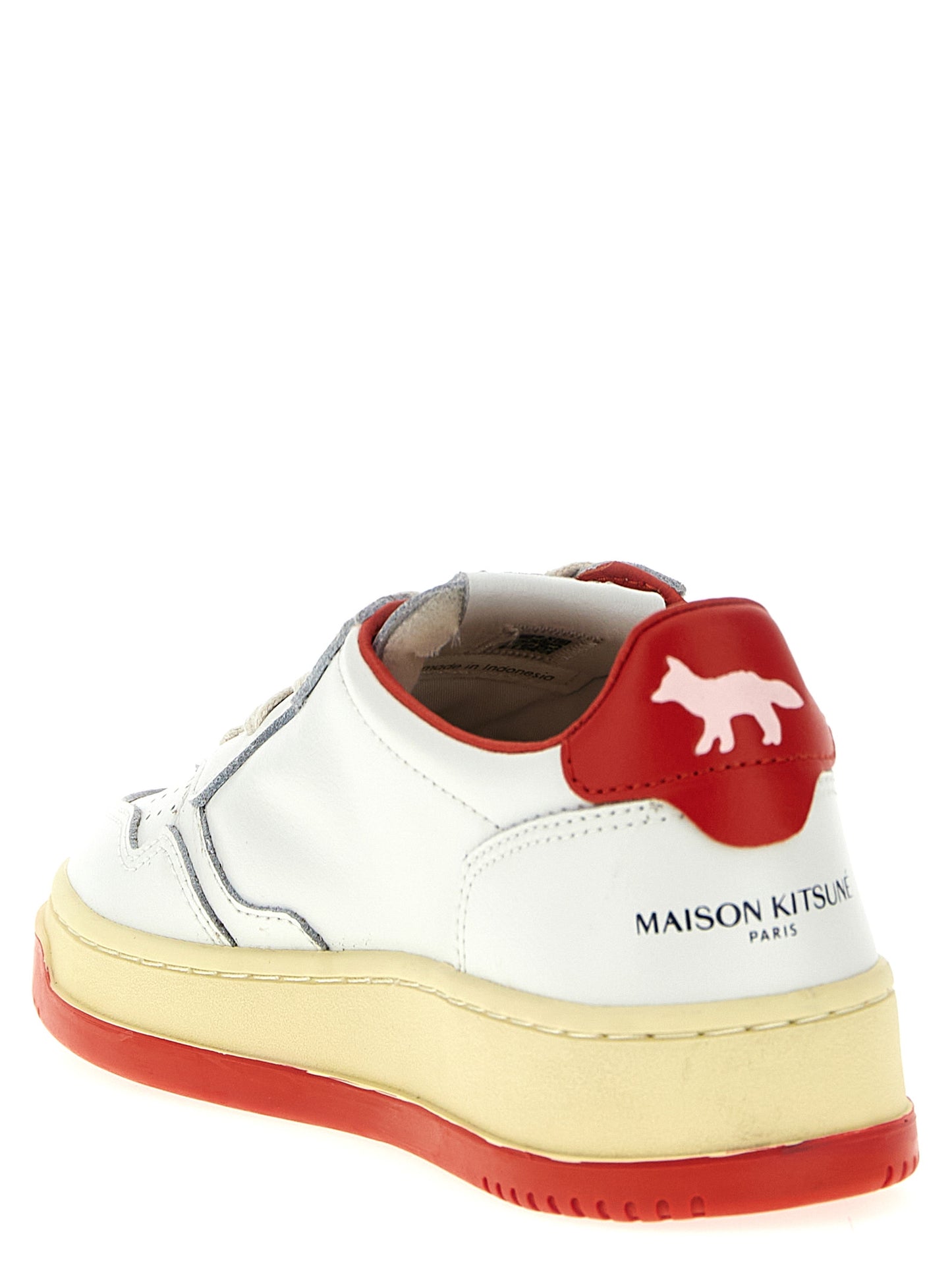 Sneakers by Autry for women in goatskin leather multicolor & red presents a on trend silhouette from the Women's Low Top Goatskin Leather Sneakers collection, showcasing a on trend low-top style for an elevated aesthetic.