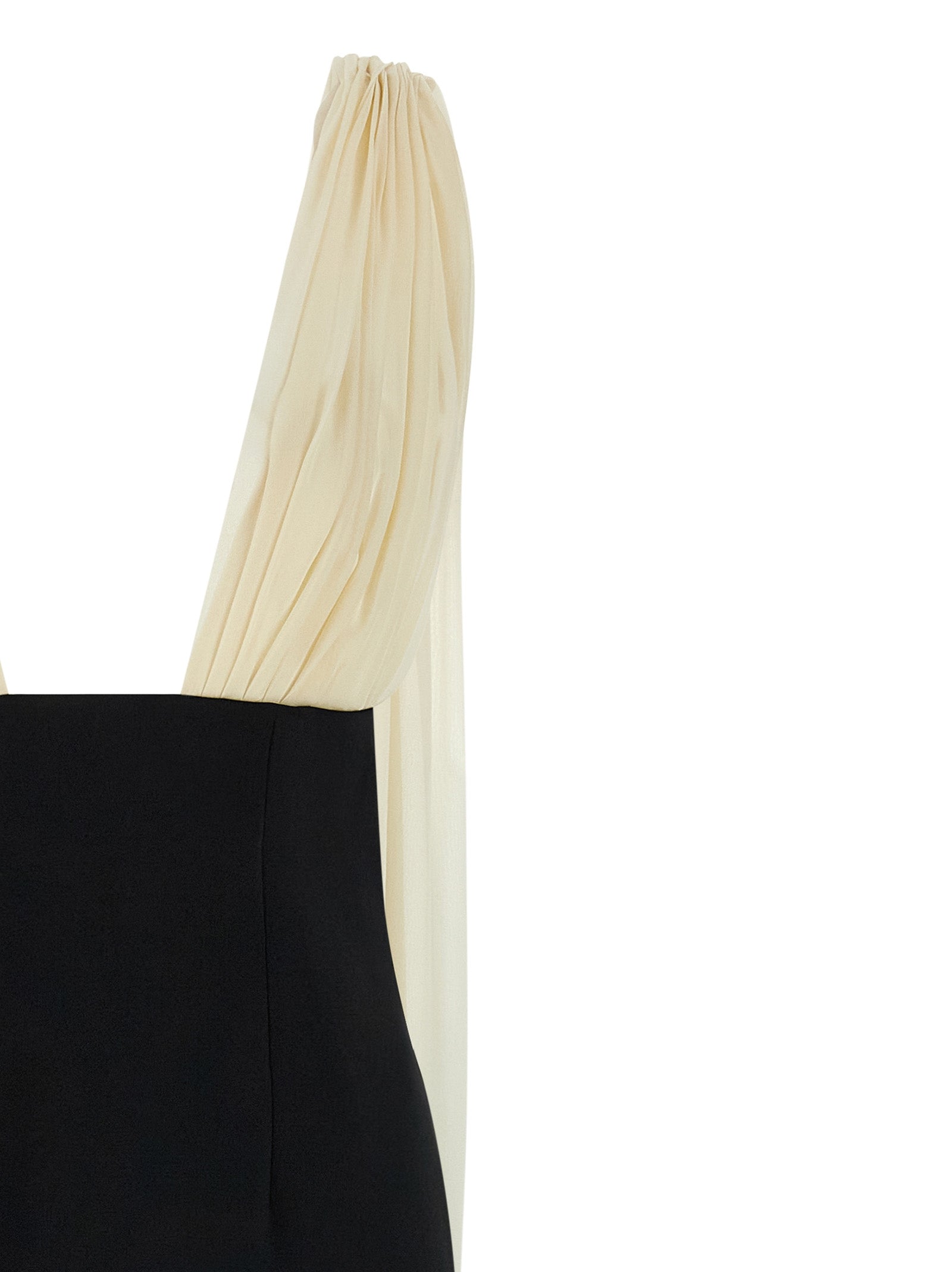 Dress by Armarium for women in virgin wool silk & polyamide bicolour, black, white & patterned features an cute silhouette, detailed with a and v-neck split shawl-collar tube neckline that elegantly flows into a cute long.