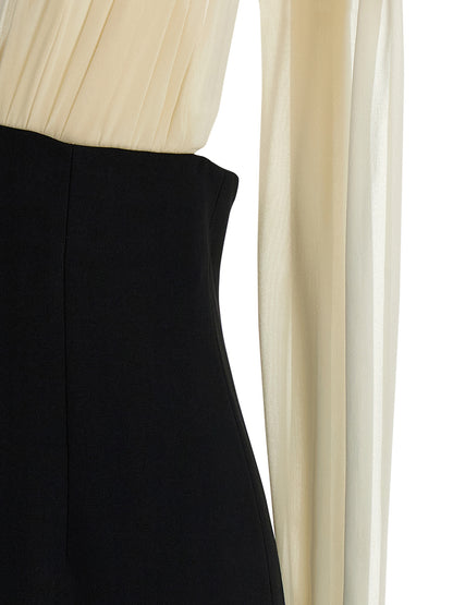 Dress by Armarium for women in virgin wool silk & polyamide bicolour, black, white & patterned features an sultry silhouette defined by a and , falling to an sultry long for a sultry look.
