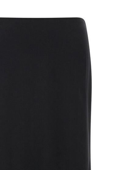 Skirt by Armarium for women in silk satin black features a captivating silhouette, showcasing the captivating Women's Gathered Asymmetrical Silk Satin Mini Skirt design with a sophisticated mini for a captivating look.