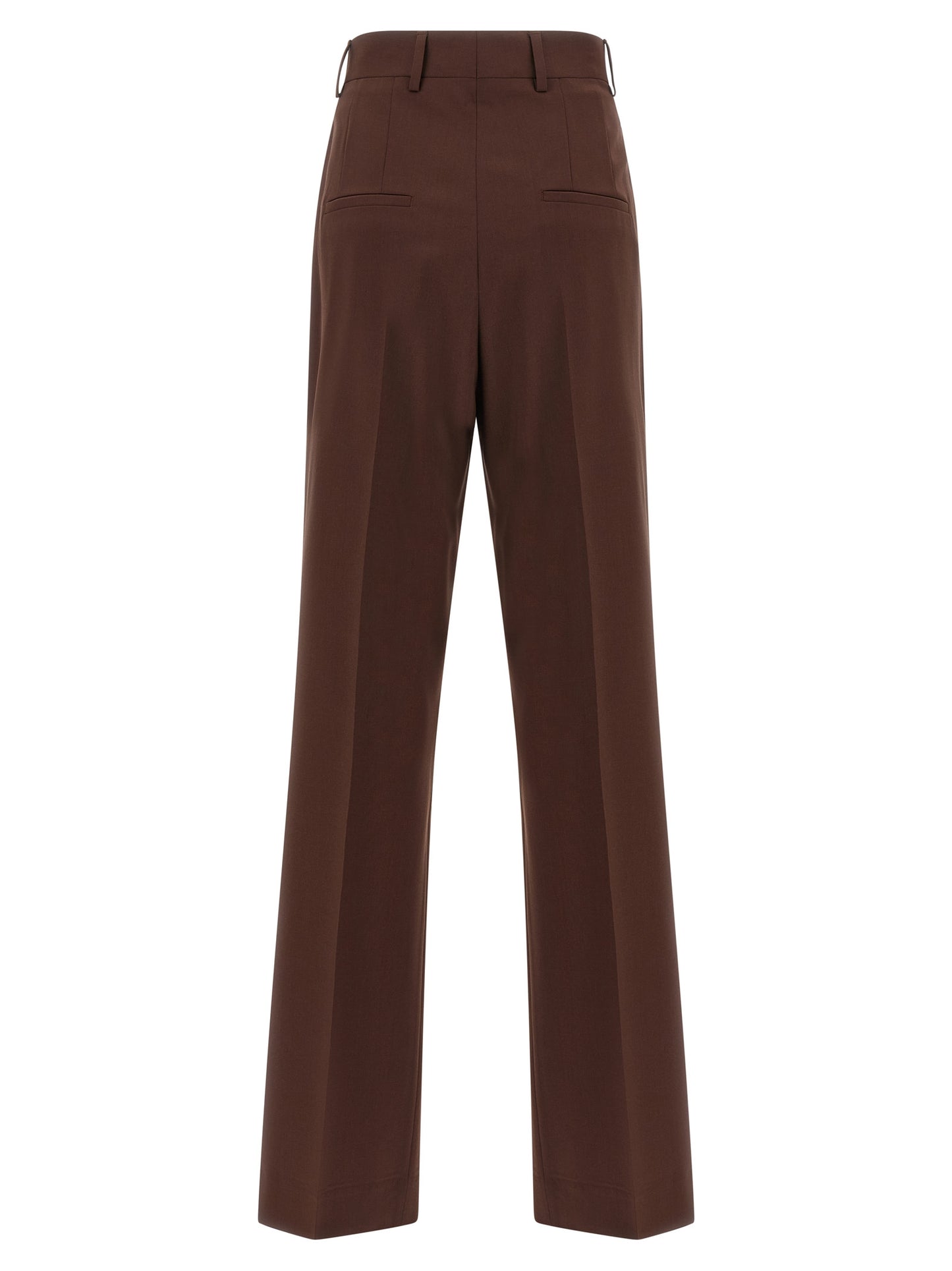 Trousers by Armarium for women in virgin wool brown presents a perennial silhouette, meticulously tailored with a straight-leg cut, long finish, and an elegant .