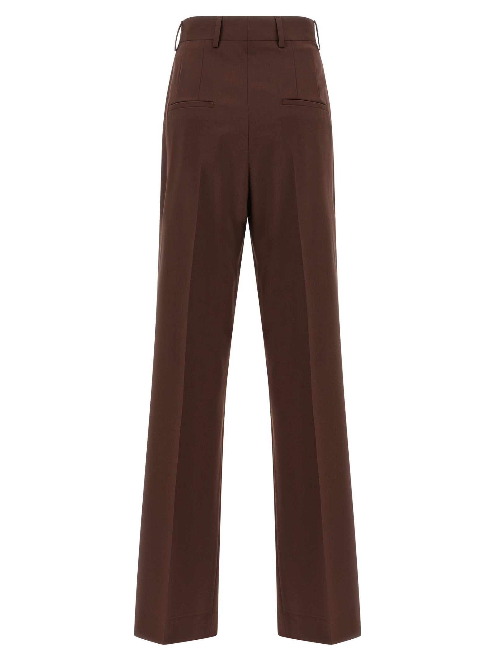 Trousers by Armarium for women in virgin wool brown presents a perennial silhouette, meticulously tailored with a straight-leg cut, long finish, and an elegant .