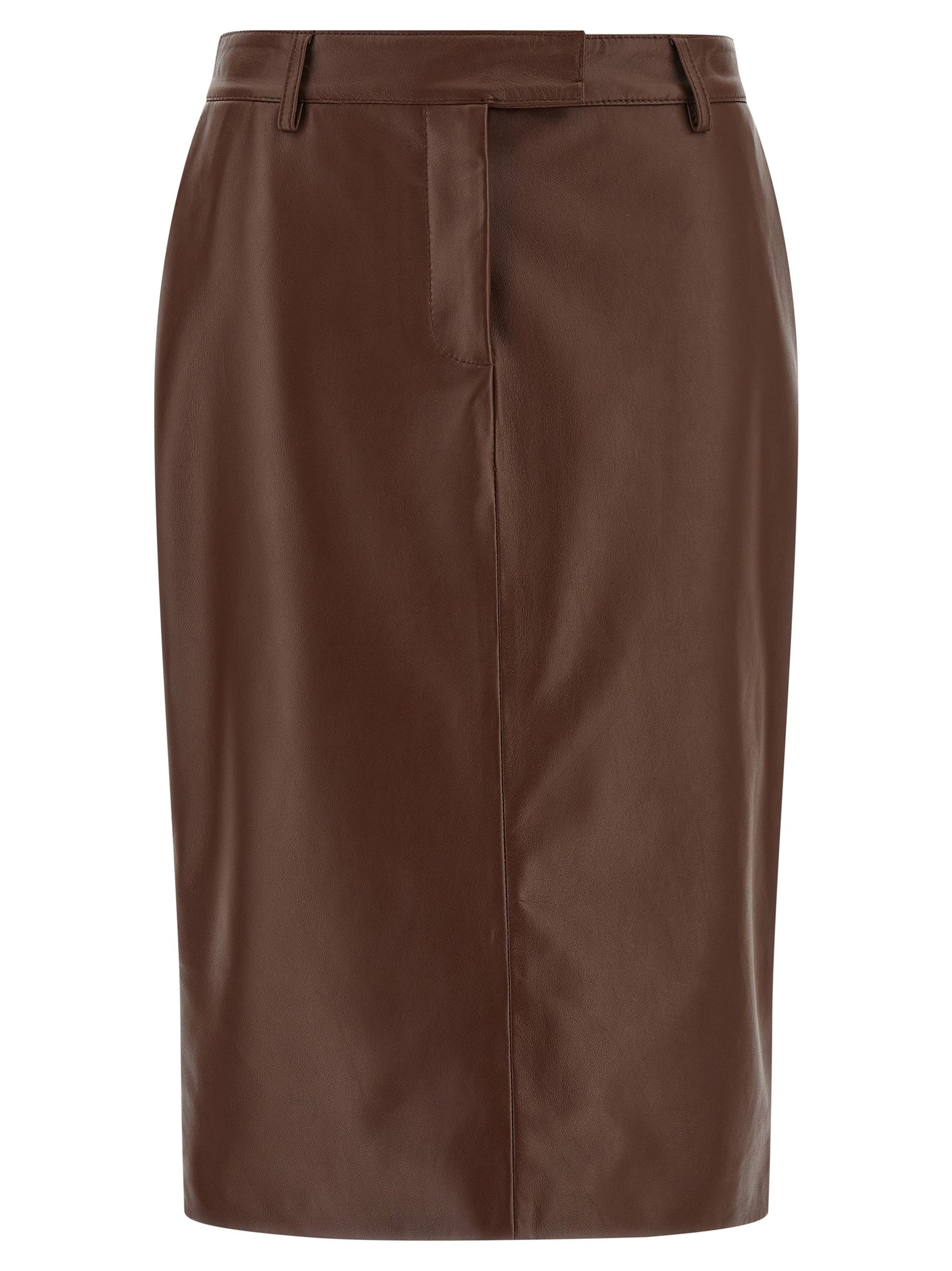 Skirt by Giuseppe Di Morabito for women in leather brown features a contoured silhouette from the Women's Sheath Leather Midi Skirt collection, characterized by its contoured midi for a contoured finish.