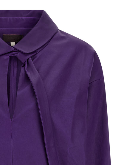 Blouse by STOULS for women in cotton & nappa lamb leather purple presents a discerning silhouette, showcasing a sophisticated v-neck shirt-collar neckline and for a truly discerning finish.