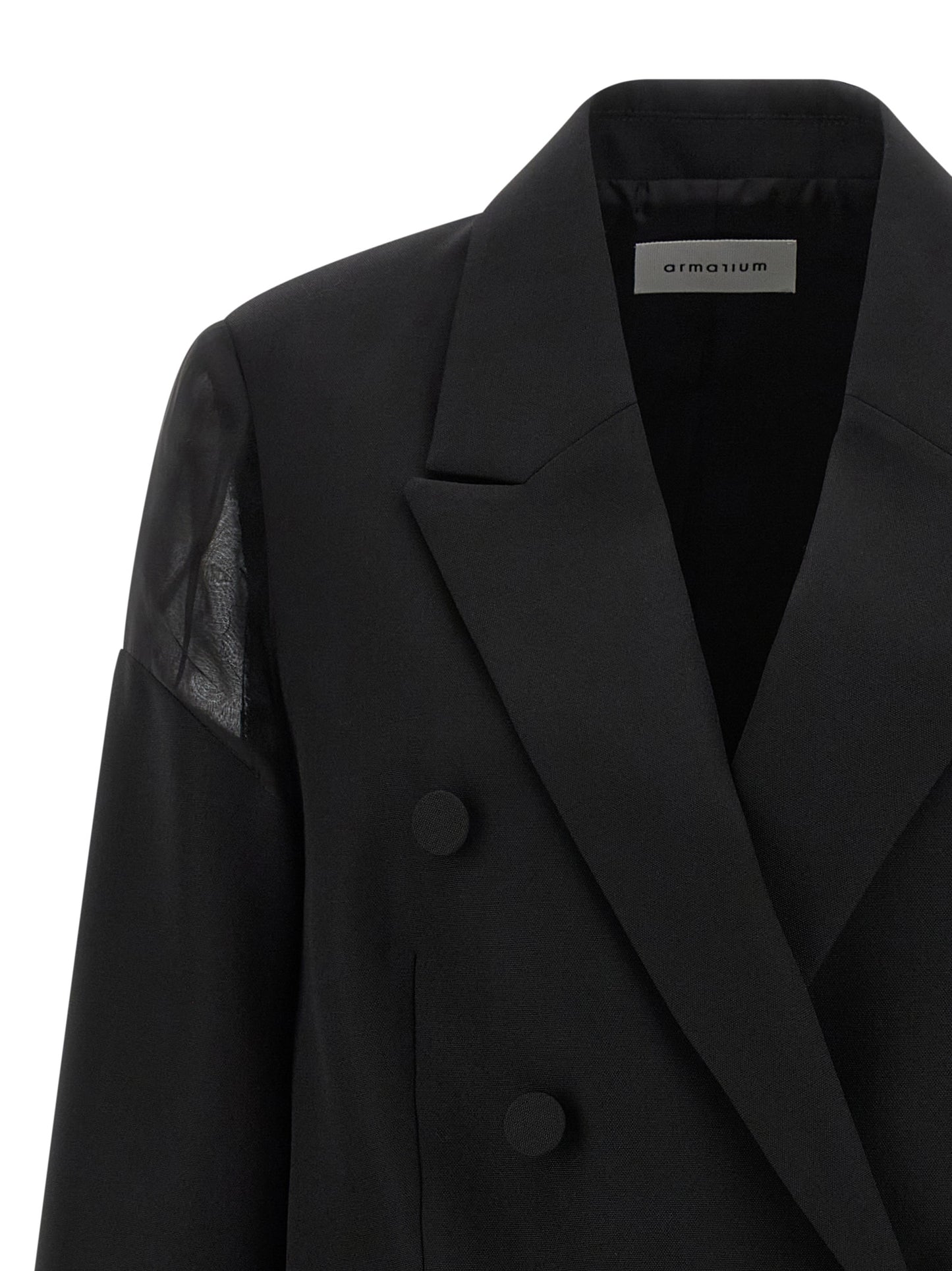 Blazer by Armarium for women in cupro & virgin wool black & transparent features an crisp silhouette with sophisticated and a crisp for a truly crisp finish.