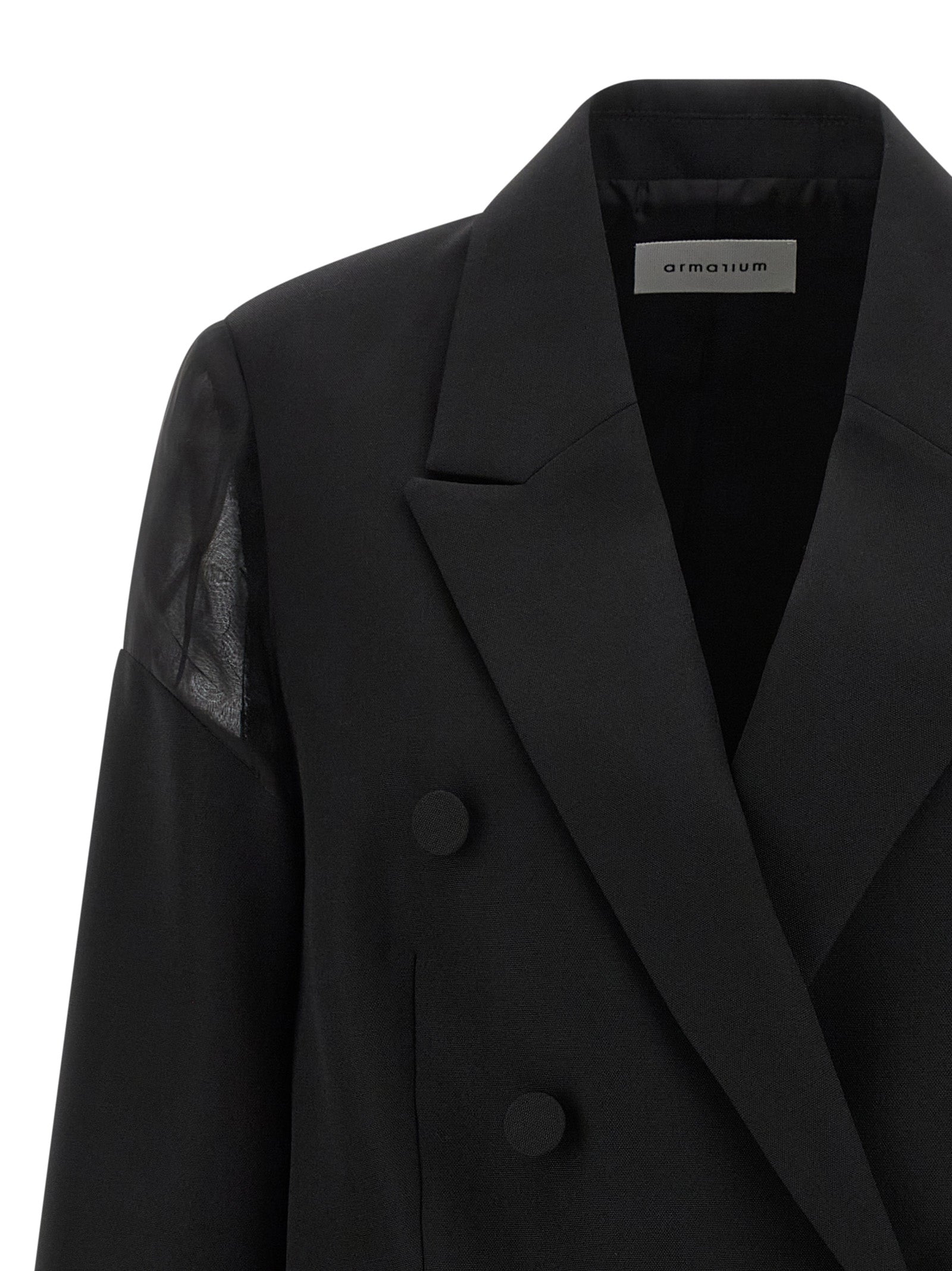 Blazer by Armarium for women in cupro & virgin wool black & transparent features an crisp silhouette with sophisticated and a crisp for a truly crisp finish.