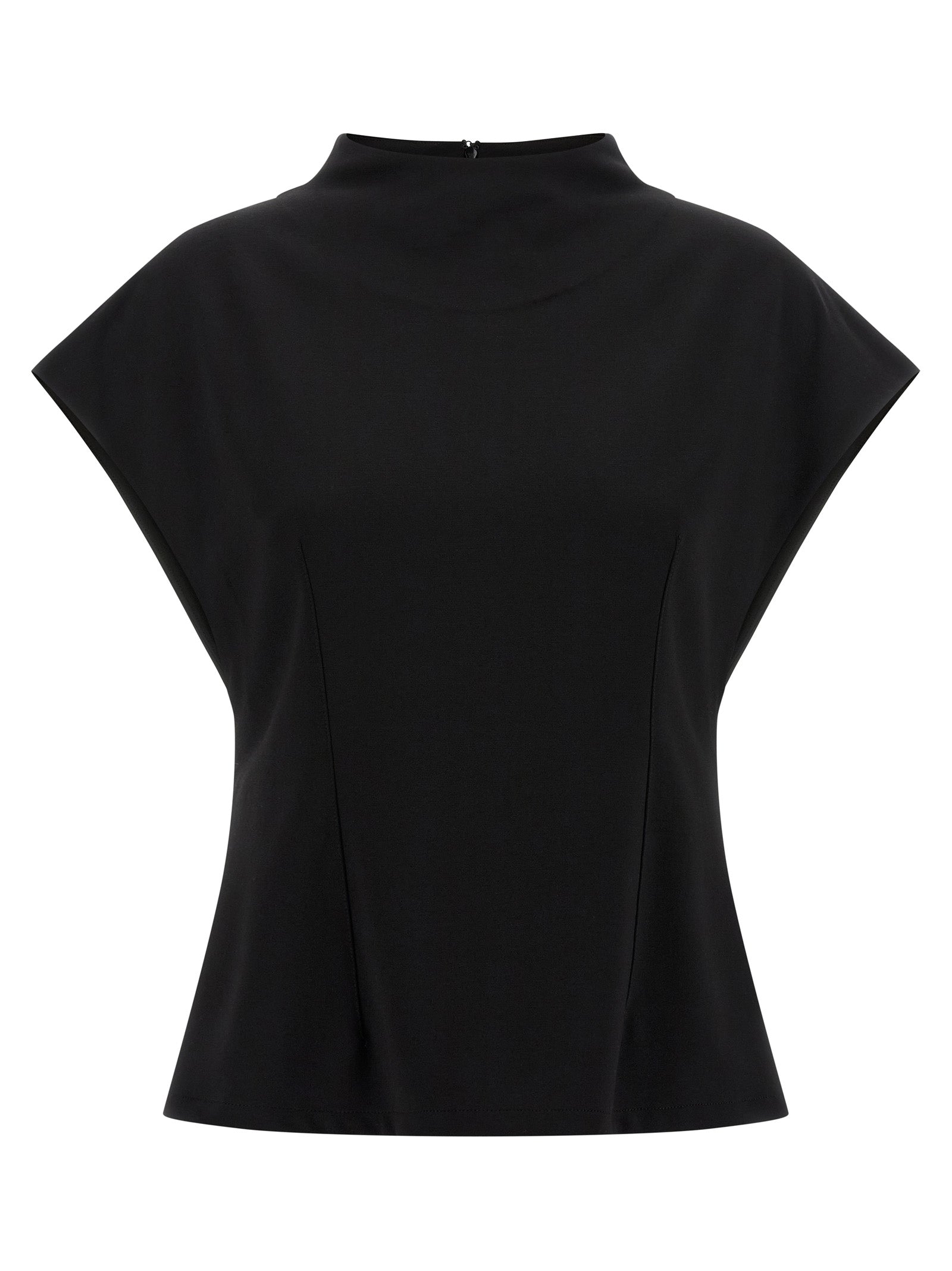 Shirt by Armarium for women in nylon & viscose black features an polished silhouette, showcasing a sophisticated round neckline and short-sleeve detail for a truly polished finish.