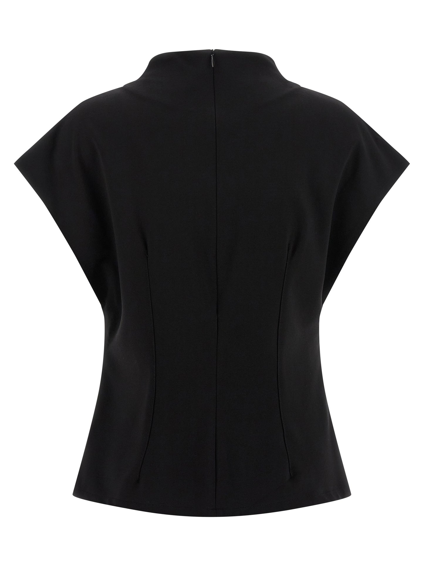 Shirt by Armarium for women in nylon & viscose black features an architectural silhouette with a refined and elegant round neckline for a architectural look.