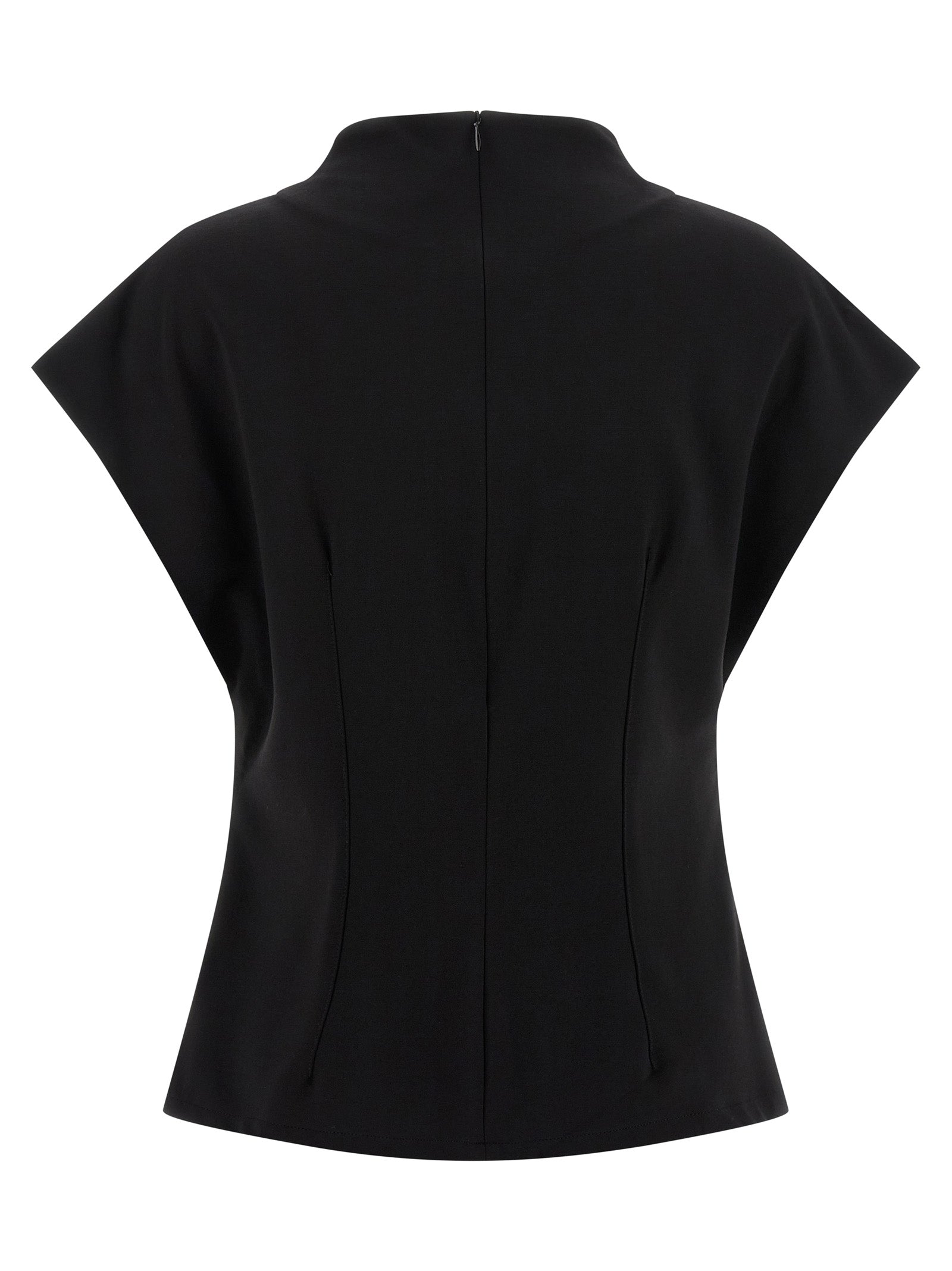 Shirt by Armarium for women in nylon & viscose black features an architectural silhouette with a refined and elegant round neckline for a architectural look.