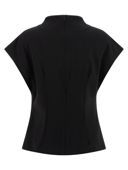 Shirt by Armarium for women in nylon & viscose black features an architectural silhouette with a refined and elegant round neckline for a architectural look.