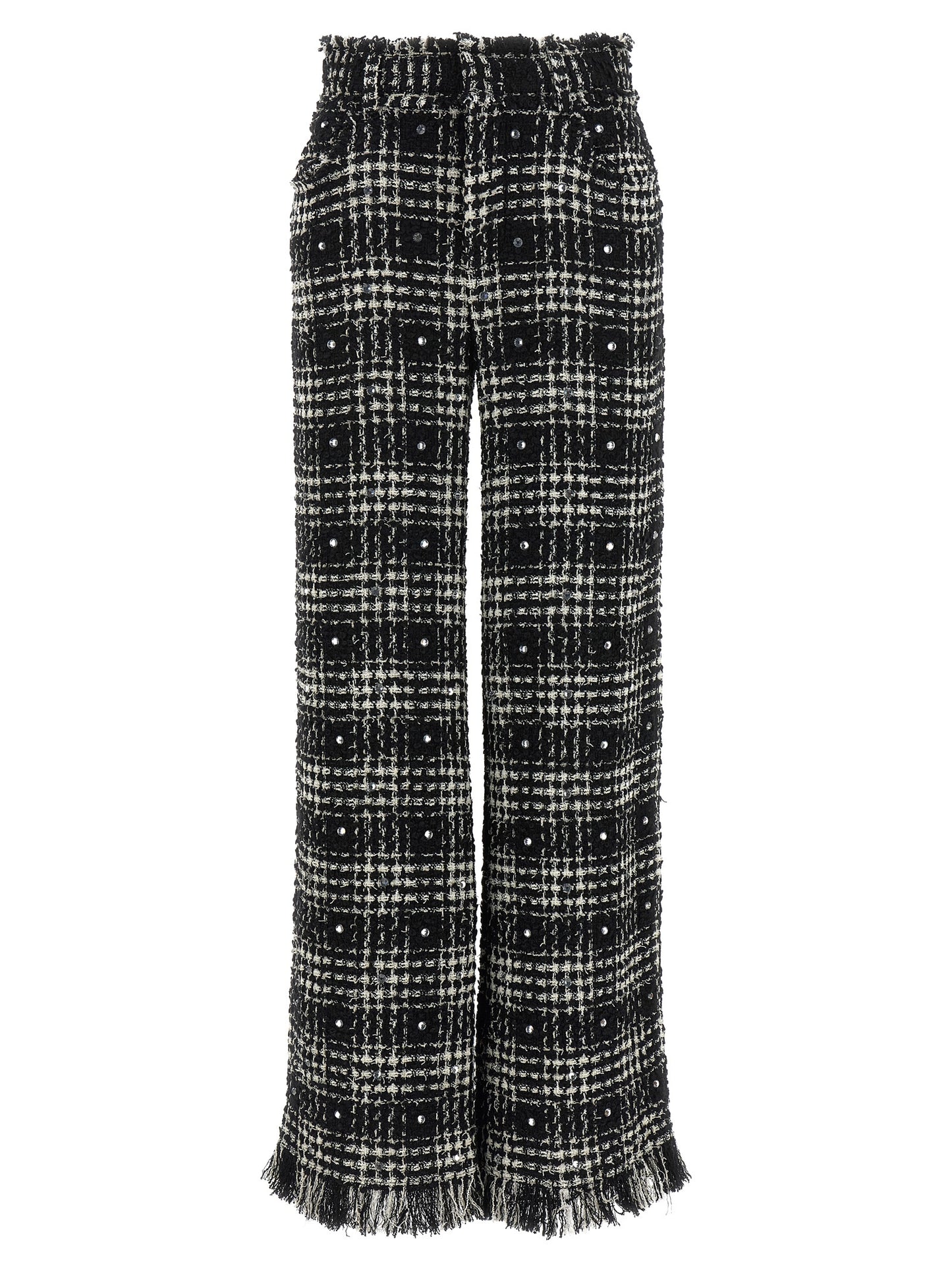 Casual Pants by Giuseppe Di Morabito for women in viscose poly cotton acrylic wool bicolour, black, white & patterned features an refined tailoring silhouette, showcasing a premium straight-leg & wide with a and long cut for a refined tailoring look.