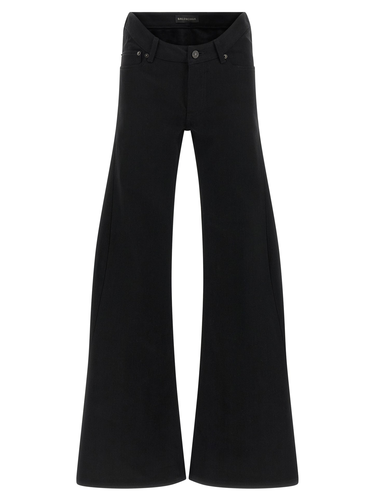 Jeans by Balenciaga for women in denim cotton black & signature features an sophisticated mid rise and straight, flared & wide with a precise long, creating a sophisticated and sophisticated silhouette.