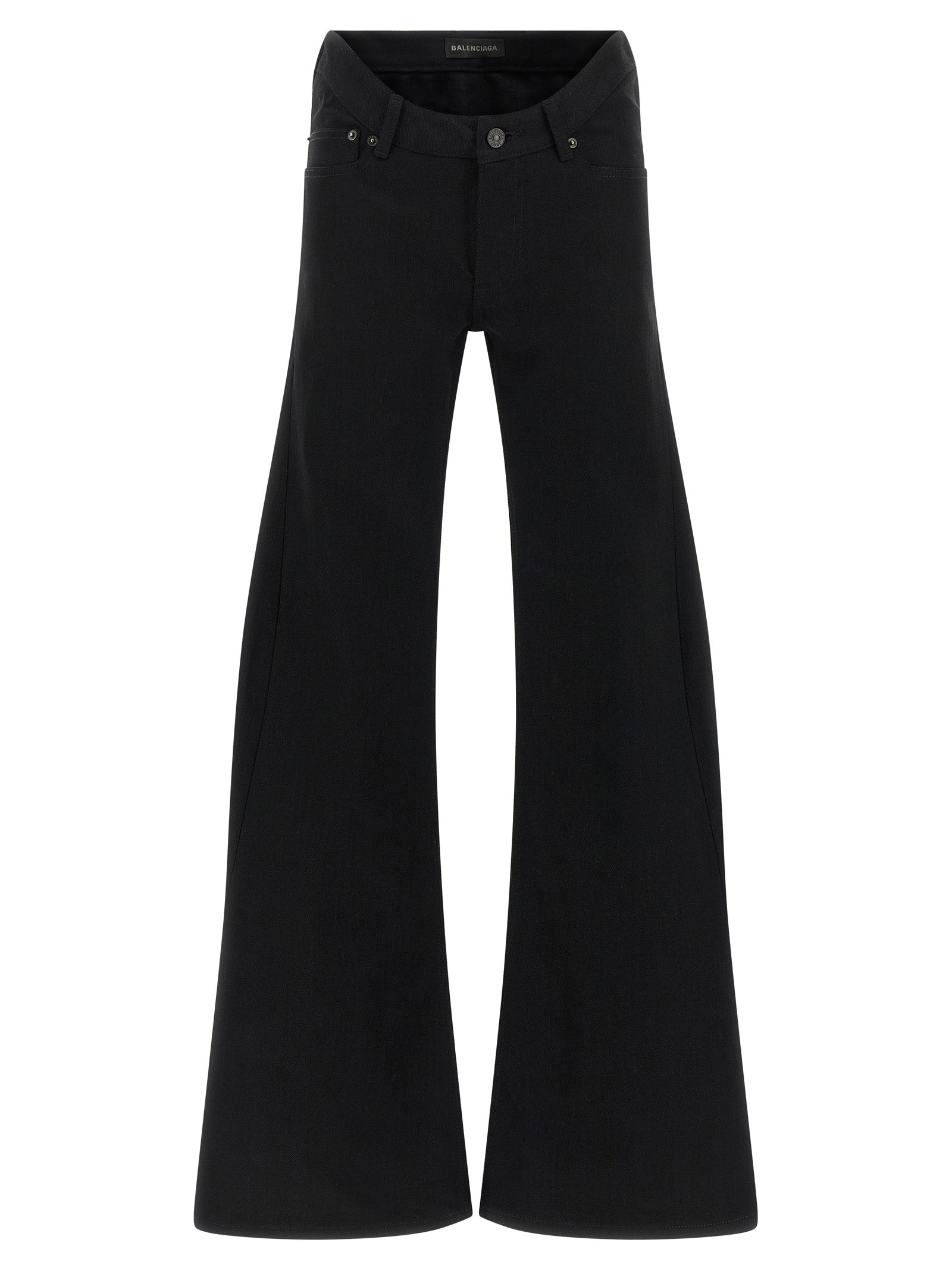 Jeans by Balenciaga for women in denim cotton black & signature features an sophisticated mid rise and straight, flared & wide with a precise long, creating a sophisticated and sophisticated silhouette.