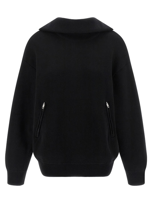 Cardigan by Balenciaga for women in cotton black features an impeccable silhouette, showcasing a sophisticated turtle neckline and detail for a truly impeccable finish.