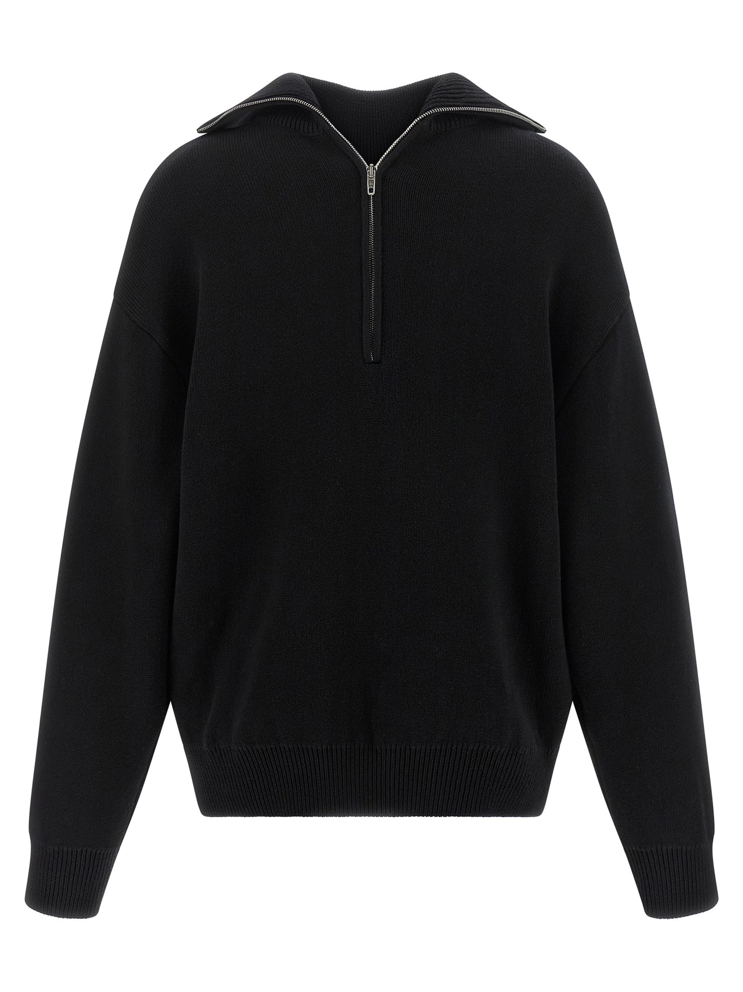 Cardigan by Balenciaga for women in cotton black features a dramatic silhouette, showcasing a sophisticated turtle neckline and dramatic detail for a timeless, premium look.