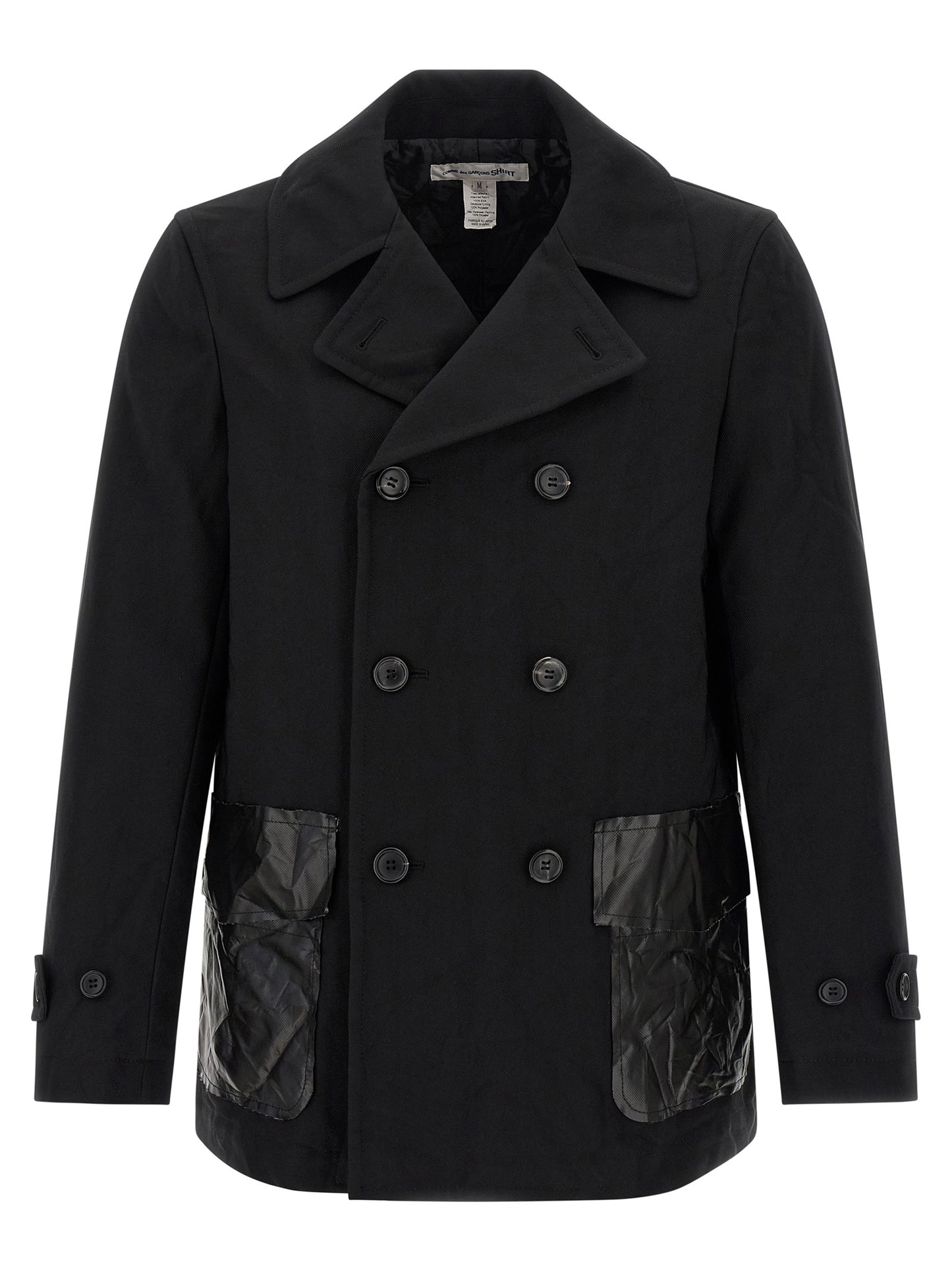 Overcoat by Comme Des Garçons for men in polyester black features a contemporary silhouette showcasing a contemporary and refined pockets & insulated for a sophisticated finish.