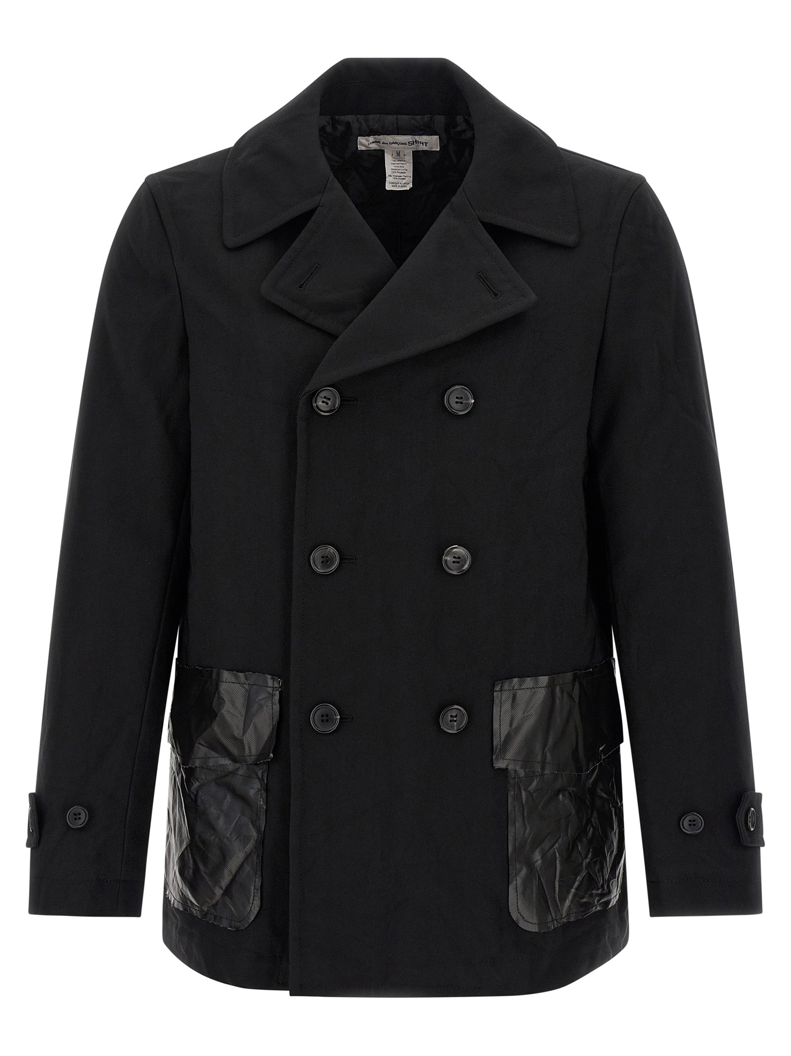 Overcoat by Comme Des Garçons for men in polyester black features a contemporary silhouette showcasing a contemporary and refined pockets & insulated for a sophisticated finish.