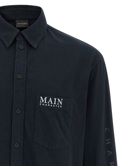 Shirt by Balenciaga for men in cotton black features an polished silhouette, showcasing a sophisticated shirt-collar neckline and detail for a truly polished finish.