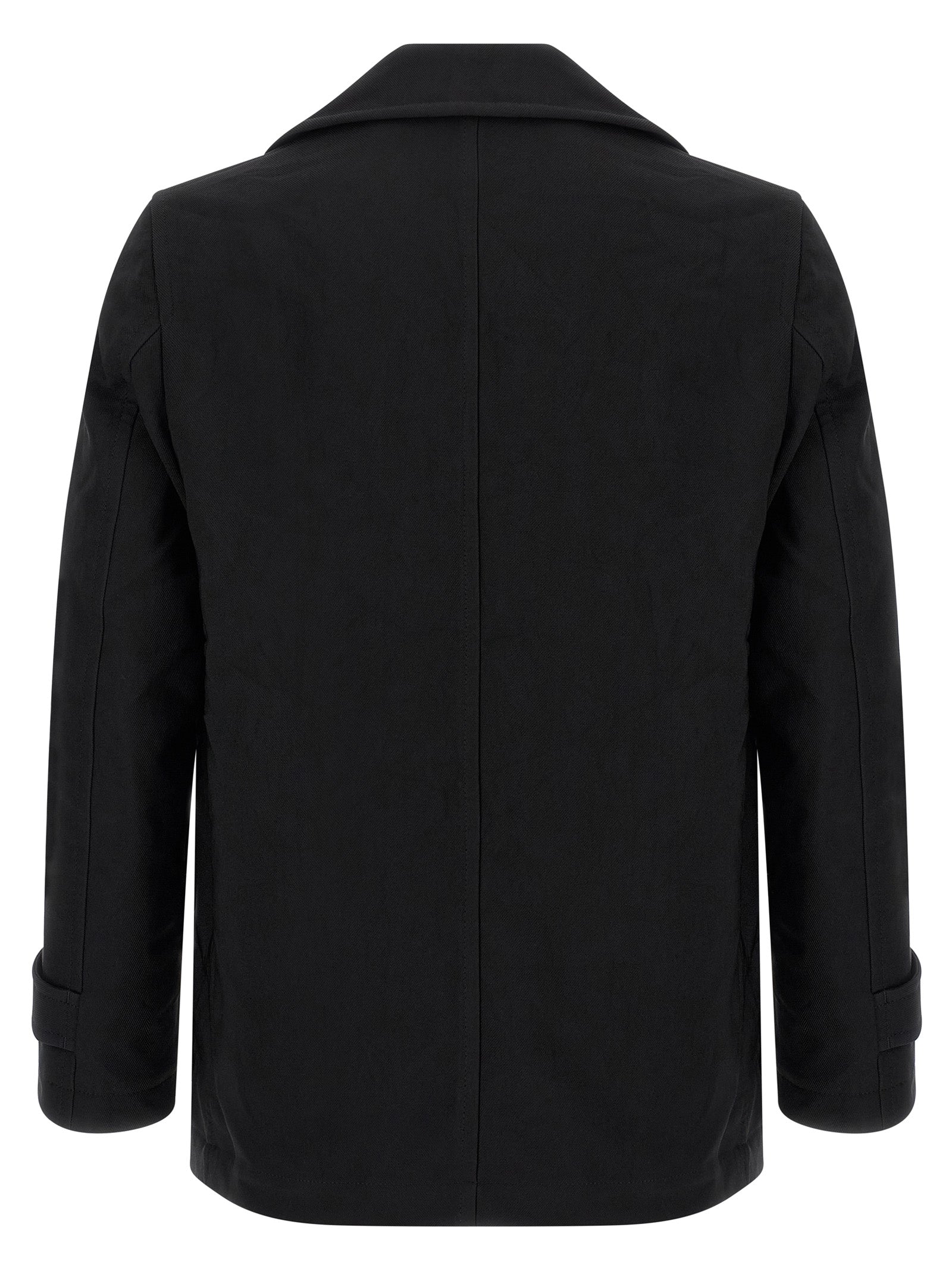 Overcoat by Comme Des Garçons for men in polyester black features a cosy chic silhouette, artfully detailed with a sophisticated and premium pockets & insulated for a cosy chic finish.