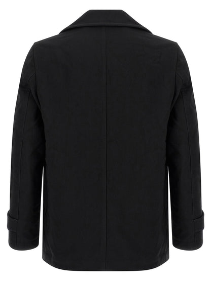Overcoat by Comme Des Garçons for men in polyester black features a cosy chic silhouette, artfully detailed with a sophisticated and premium pockets & insulated for a cosy chic finish.
