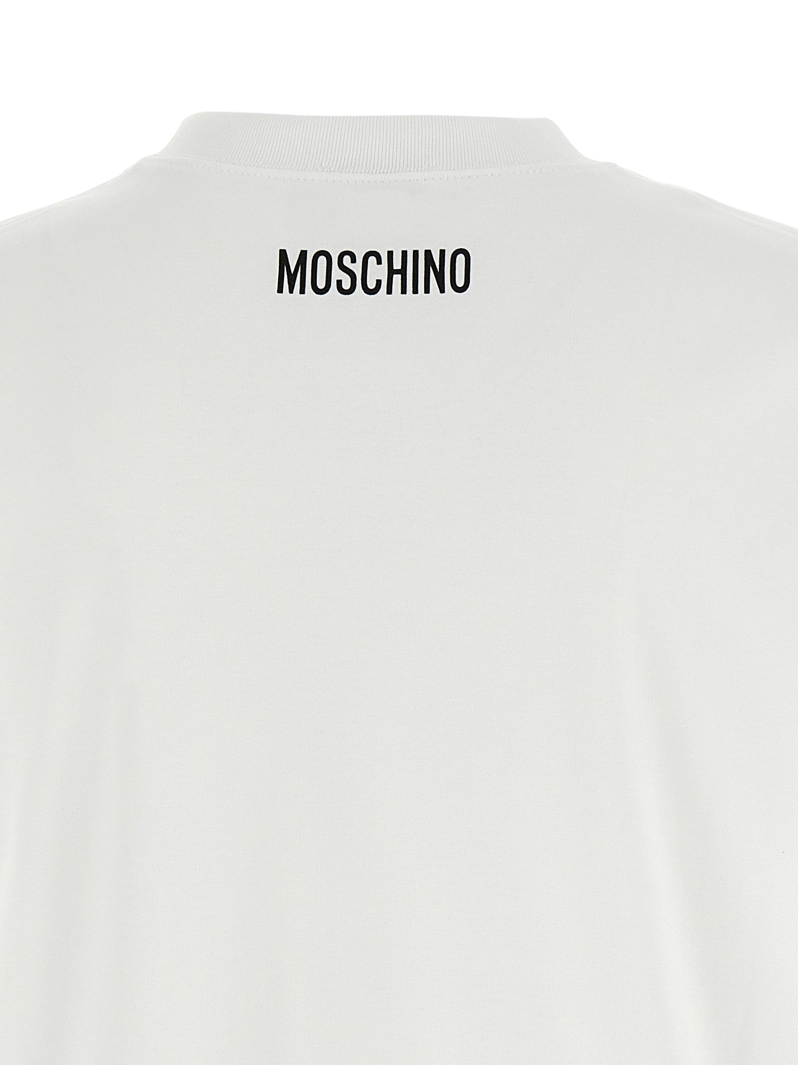 T-Shirt by Moschino for women in cotton white & print showcases a chic silhouette, artfully detailed with a chic and for a chic finish.